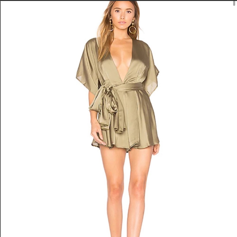 Green satin  jumpsuit with scarf